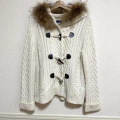 BURBERRY BLUELABEL ファー付 ケーブルニット ダッフルコート - メルカリ