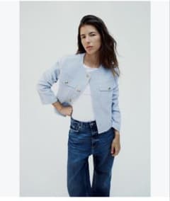 Zara ノーカラージャケット　ライトブルー　Mサイズ　秋冬のサムネイル