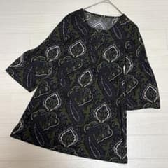 ✨ ペイズリー柄 七分袖 カットソー 36 S グリーン シアー レトロのサムネイル