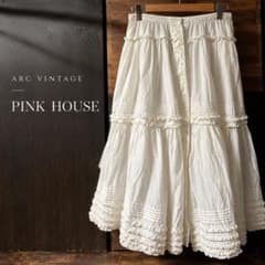 PINK HOUSE 勿忘草と白うさぎ ピコフリル ティアード スカート PINK HOUSE ピコフリル ティアードロングスカート 白 綿100% - メルカリ