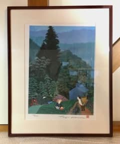 ○原田泰治 ふるさとの四季 夏 第Ⅴ集 1989年 4枚組の内の一枚 額装済み！ ○原田泰治 ふるさとの四季 夏 第Ⅴ集 1989年 4枚組の内の一枚 額装