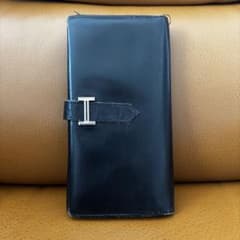 HERMES エルメス 三つ折り長財布 ブラック □G刻 シルバー金具 べアン