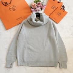 美品☆HERMES エルメス カシミヤウール ハイネック ローゲージニット 