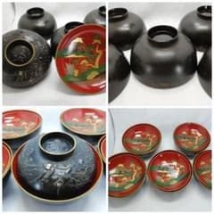 パピコ様専用木製塗り椀貝金彩5客のサムネイル