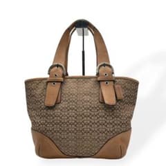 美品 COACH コーチ ハンドバッグ マイクロシグネチャー ブラウン 