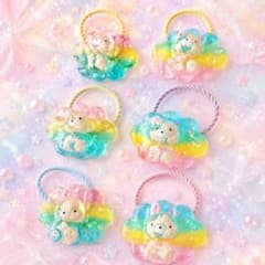 キッズ ヘアゴム レジン くま ゆめかわ パステル 雲 虹 入園準備 入学準備のサムネイル