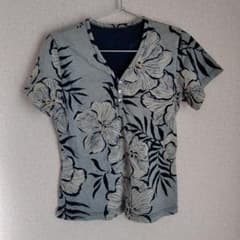 パラスパレス インディゴ 花柄 Vネック 半袖 カットソーのサムネイル
