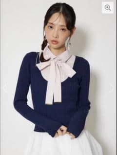 rienda リエンダ シャツドッキングロングスリーブニットトップス NVYのサムネイル