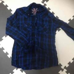 値下げ チェックシャツ 青×黒のサムネイル