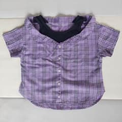GU　キッズ　紫色　半袖シャツ　チェック柄　女の子のサムネイル