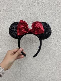 ディズニー ミニー カチューシャ スパンコール 赤黒のサムネイル