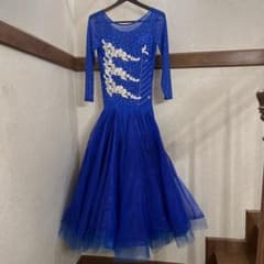 社交ダンス スタンダード 青い長袖フレアドレス - メルカリ