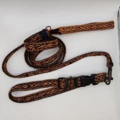 ハンドメイド 犬用リード 中型犬用 手編み オレンジ×黒のサムネイル