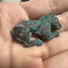 Bronze tiger-shaped ornament, ancient art piece from the Liao-Jin dynasty, grassland culture, mineralized and rusted.