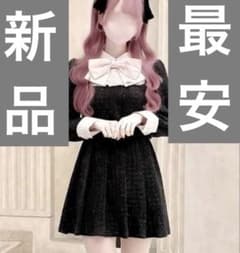 ハニーミュウ ビッグリボンツイードプリーツワンピース ブラック