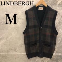 【極美品】LINDBERGH ニットベスト カーディガン M チェック柄 紺 赤