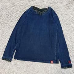 備中倉敷工房エターナル インディゴ和柄レイヤード風 Vネック