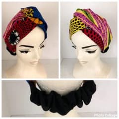 アフリカ布　パッチワーク　幅広ヘアバンド　リバーシブルのサムネイル