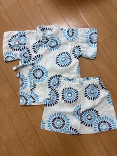 甚平　サイズ90 紺と水色の花火柄のサムネイル