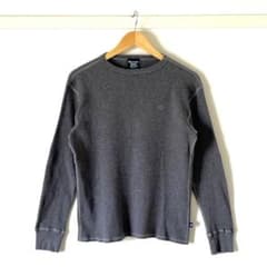 【良品】チャンピオン ワッフル長袖カットソー グレー メンズM 刺繍ロゴ ロンT