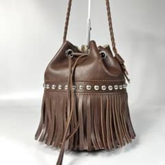 J&M DAVIDSON カーニバル フリンジ ショルダーバッグ スタッズ 茶 