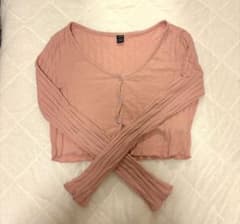 SHEIN リブニット カーディガン ピンクのサムネイル