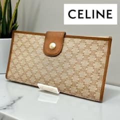 美品》セリーヌ 長財布 マカダム柄 トリオンフ PVCレザー ベージュ