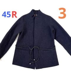 美品☆45R ウールコート　レザーベルト　メルトンウール　スタンドカラー　濃紺 美品☆45R ウールコート レザーベルト メルトンウール スタンドカラー