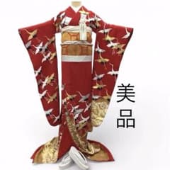 美品】引き振袖 赤 飛鶴 縮緬 婚礼 花嫁 婚礼衣装 筥迫セット ① 