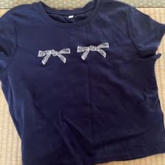 リボン刺繍 ネイビー Tシャツ Lサイズのサムネイル