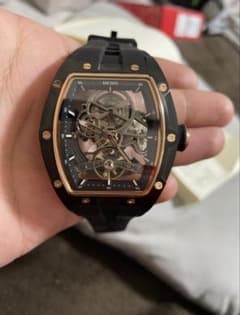 高級感抜群】 MEGIR 自動巻き腕時計 トゥールビヨン風 スケルトン 夜光