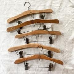ビンテージ クリップ付き 木製ハンガー 5本セット スカートハンガー