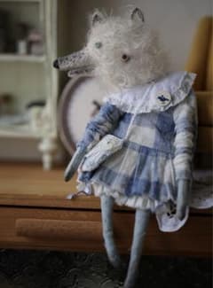 2D白狼さん アーティストベア 海外作家様 ハンドメイド ぬいぐるみ ユニーク 2D白狼さん アーティストベア 海外作家様 ハンドメイド ユニーク