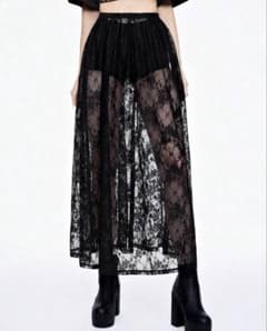 SHEIN 29714536 Mサイズ レース ロングスカート ブラックのサムネイル
