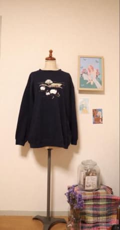 羊 刺繍 スウェット ネイビー　Tulchan イギリス製のサムネイル