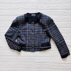 バブリースーツ セットアップ ピンク チェック 昭和レトロ 金ボタン ノーカラージャケット ツイード 金ボタン、バブリースーツ昭和