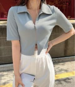 SHEIN リブニット ジップアップ クロップのサムネイル