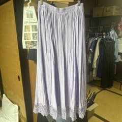 パープル ロングフレアスカート レース裾のサムネイル