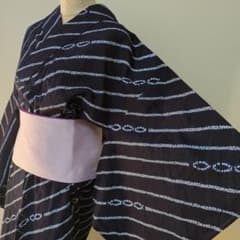 紺色　絞り浴衣(有松絞り?)　居敷当て付 161/64/25/31/45