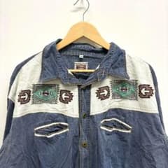 90s ネイティブ柄 デニムシャツ XL相当 ウエスタン 刺繍 グランジ Y2Kのサムネイル