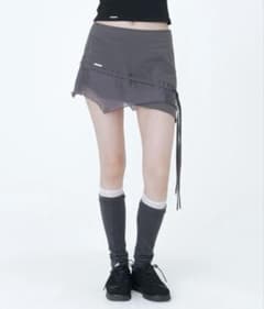 【ミセキソウル】Diagonal sheer string mini skirt