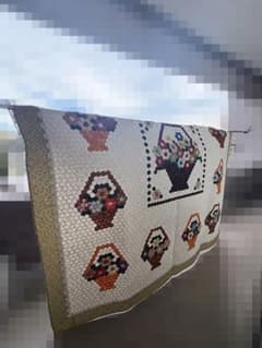 ハンドメイド パッチワーク タペストリー キルト 約215×240cm 大判