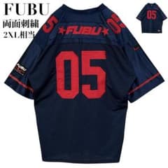 FUBU フブ ユニフォーム ゲームシャツ 両面刺繍ロゴ 2XL相当 紺 90s