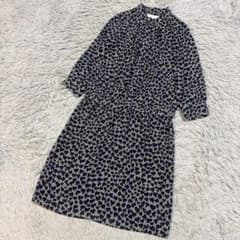 Excellent condition Jiyuku heart leopard print dress, elastic waist, knee-length, gray x blue.