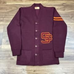 40s ビンテージ レタードカーディガン エンジ Mサイズ - メルカリ