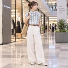 フレンチスリーブ ストライプ碇柄レディース M〜Lやや厚めでしっかりした生地のサムネイル