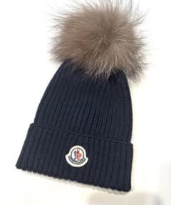 MONCLER ファー付きニット帽 ブラック M キッズ レディース - メルカリ