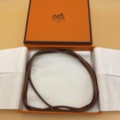 新品HERMESエルメスラニエール革紐チョーカーペンダントブレスレット茶 