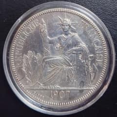 1907年 フランス領インドシナ銀貨 1ピアストル 女神座像 SV900 貿易銀