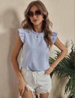 週末セール！美品 ストライプ ノースリーブ M フリル袖のサムネイル